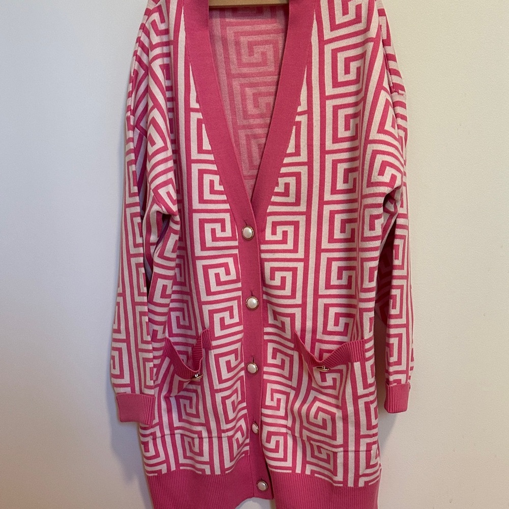 Glamorous Oversized Pink Geometric Cardigan